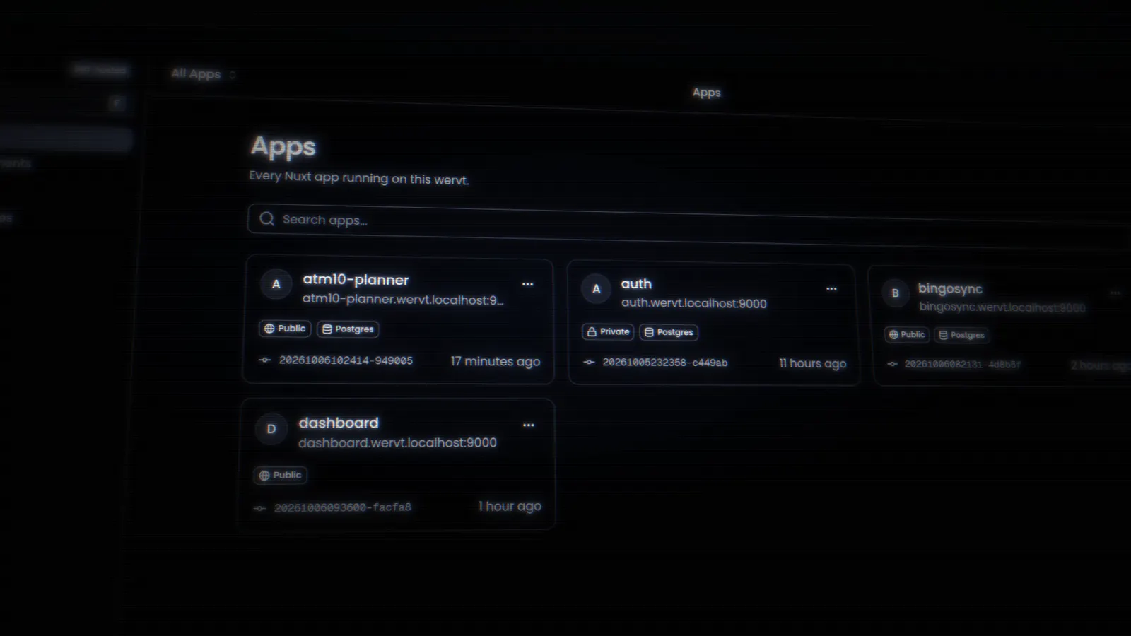 The apps overview of the wervt dashboard